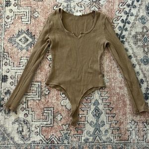Tan waffle knit body suit
